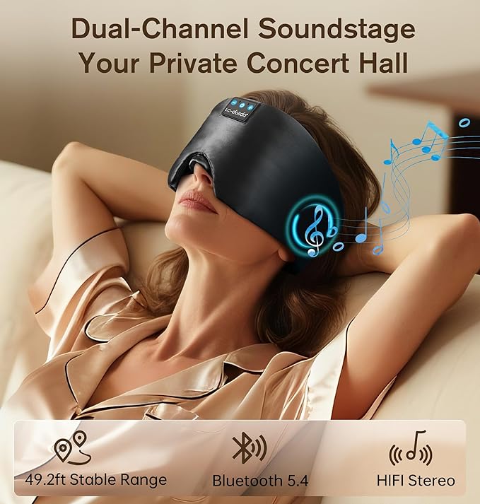 LC-dolida Luxurious Silk Soft Sleep Mask, Sleep Headphones - Image 3