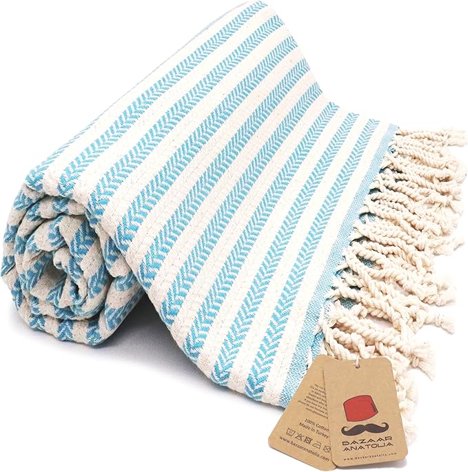 Bazaar Anatolia Turkish Beach Towel – 100% Cotton, Quick Dry, Sand Free Towel by BazaarAnatolia