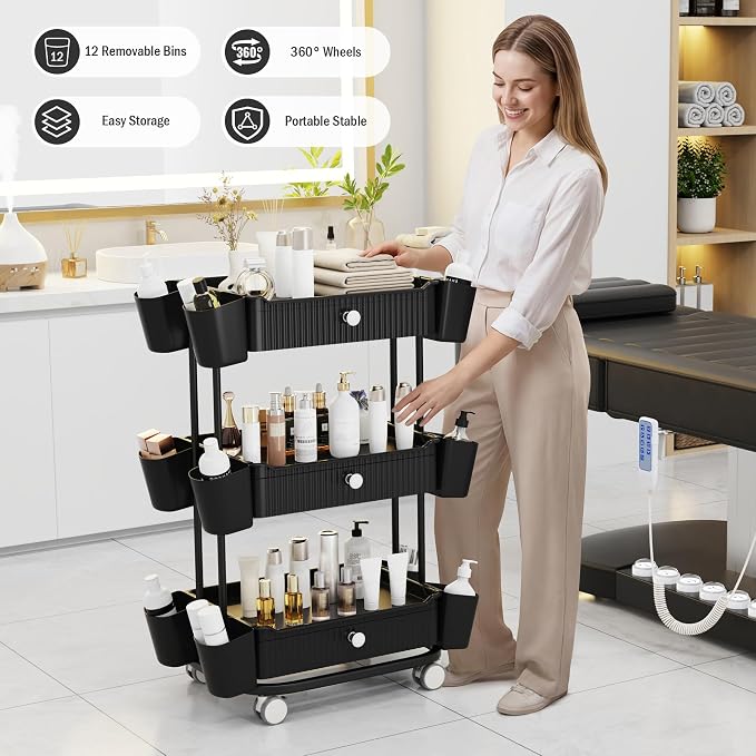 3 Tier Drawer Shelf Beauty Cart - Image 3
