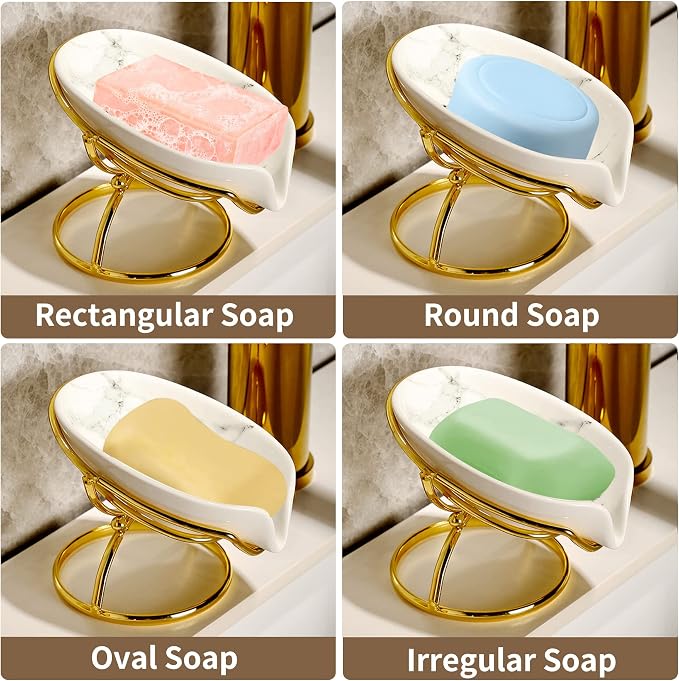 Dobbyby Leaf-Shaped Soap Dish – Ceramic Soap Bar Holder - Image 6