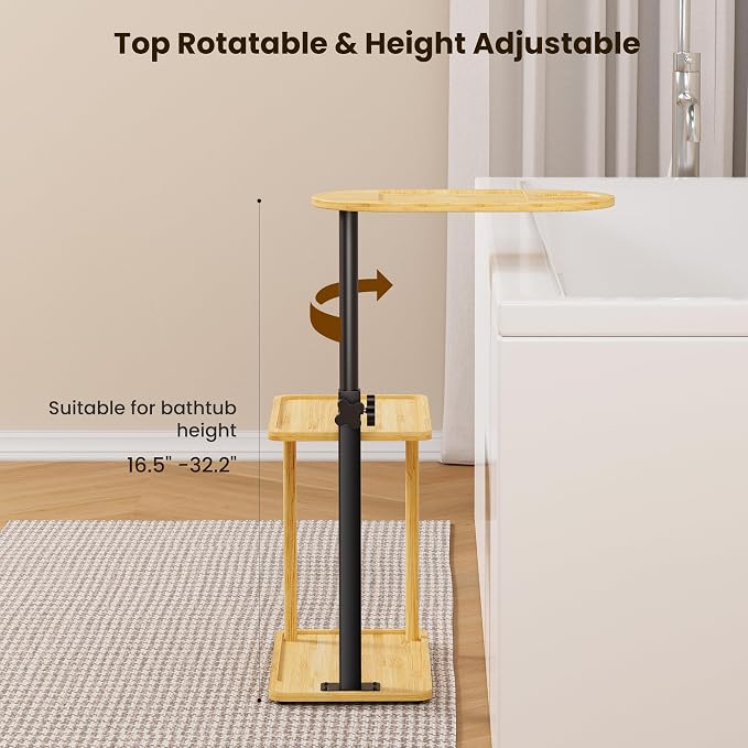 Bathtub Tray Table, Freestanding Bath Side Table Tub Tray Caddy, 3 Layer Bamboo - Image 6