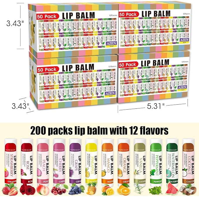 AZEN 200 Pack Lip Balm Bulk, Moisturizing Lip Balms - Image 8