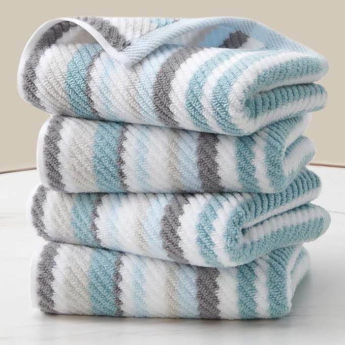 Quick Dry & Highly Absorbent 100% Cotton Aqua Striped Hand Towels by VOOVAMOVAS