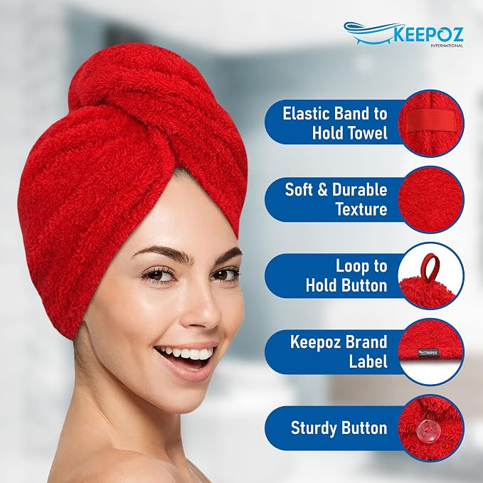 KEEPOZ Hair Towel Wrap Quick Dry 100% Cotton Super Absorbent Turban Head Wrap - Image 5