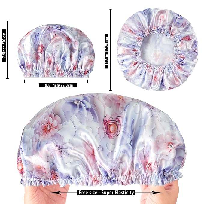 4 PCS Shower Caps for Women, Printing Bath Caps, Double Layers Shower Cap - Image 4