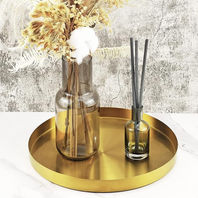 FREELOVE Metal Round Decorative Tray, Perfume Jewelry Candle Organizer - Image 6