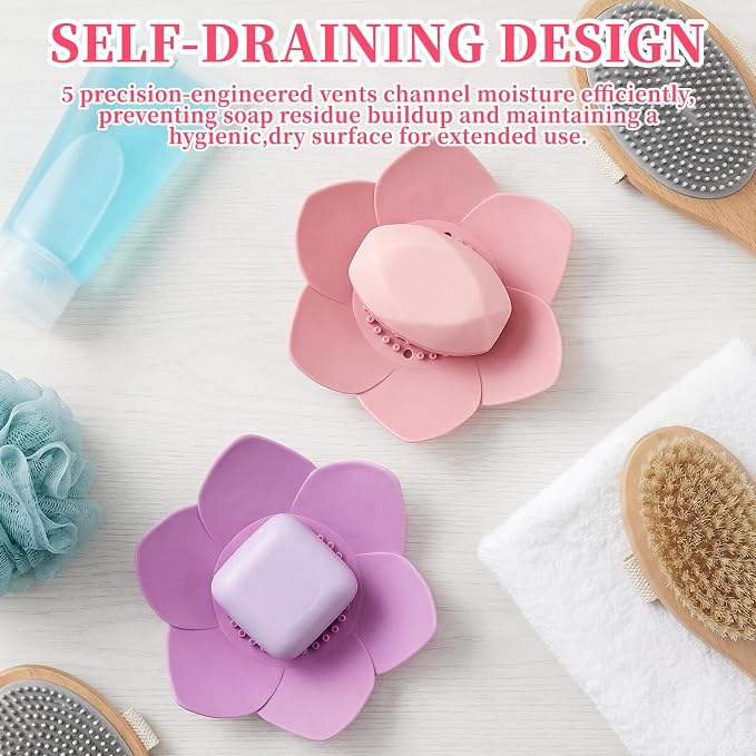 2 Pcs Lotus Shape Shower Steamer Tray, Silicone Soap Holder Non-Slip, Flower - Image 5