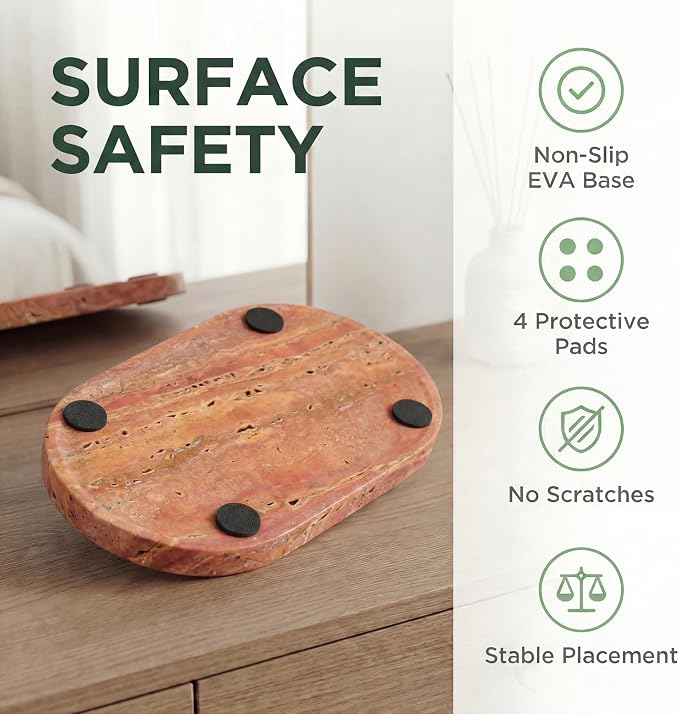 YKAJO Oval Real Marble Tray for Bathroom Kitchen Counter Stone Decorative - Image 6