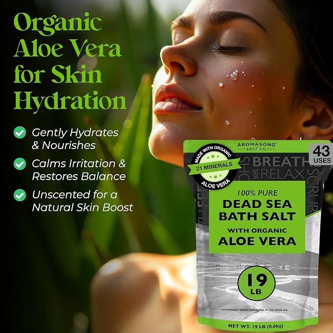 Aromasong Dead Sea Salt with Organic Aloe Vera, Spa Bath Salts, 19 Lbs Fine - Image 3