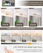 Brushed Nickel LED Bathroom Vanity Light, 24.4 Inch 15W Modern Dimmable - Image 3