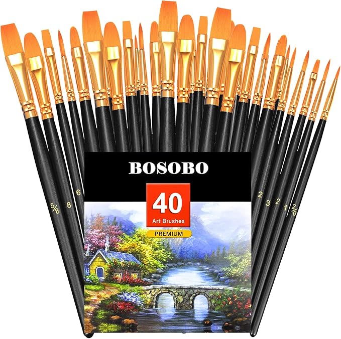 BOSOBO Paint Brushes Set, 4 Pack 40 Pcs Round Pointed Tip Paintbrushes Nylon by ArtistPaintBrushesSet