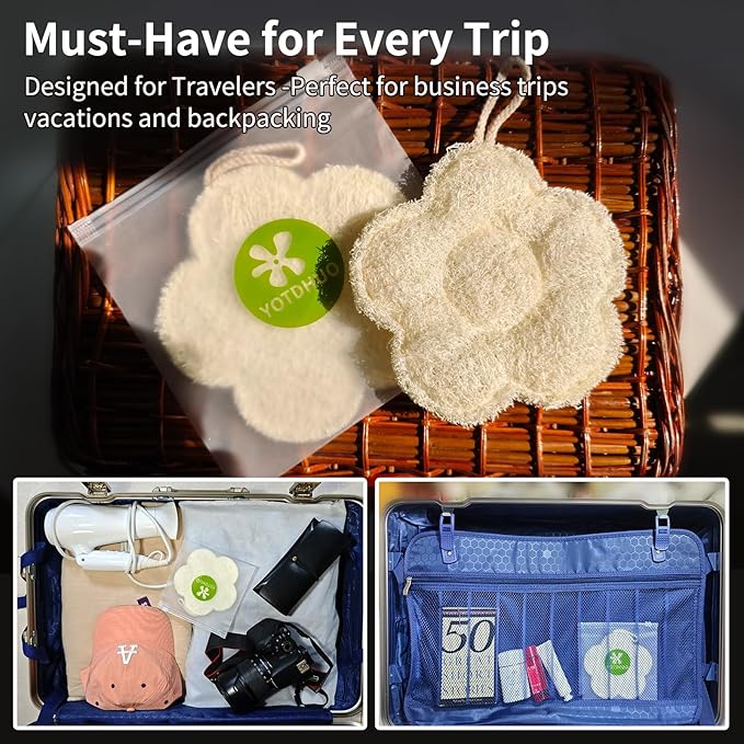 Travel Loofah Made from Real Egyptian Shower Loofah Spong Natural, Exfoliating - Image 3