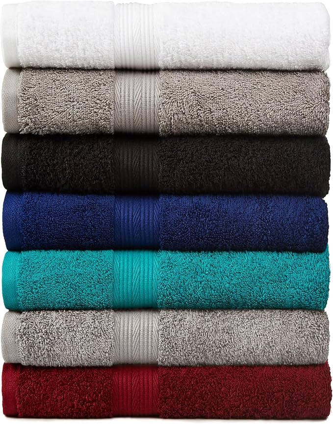 Amazon Basics 6-Piece Fade-Resistant 100% Cotton Towel Set, Soft and Absorbent - Image 3
