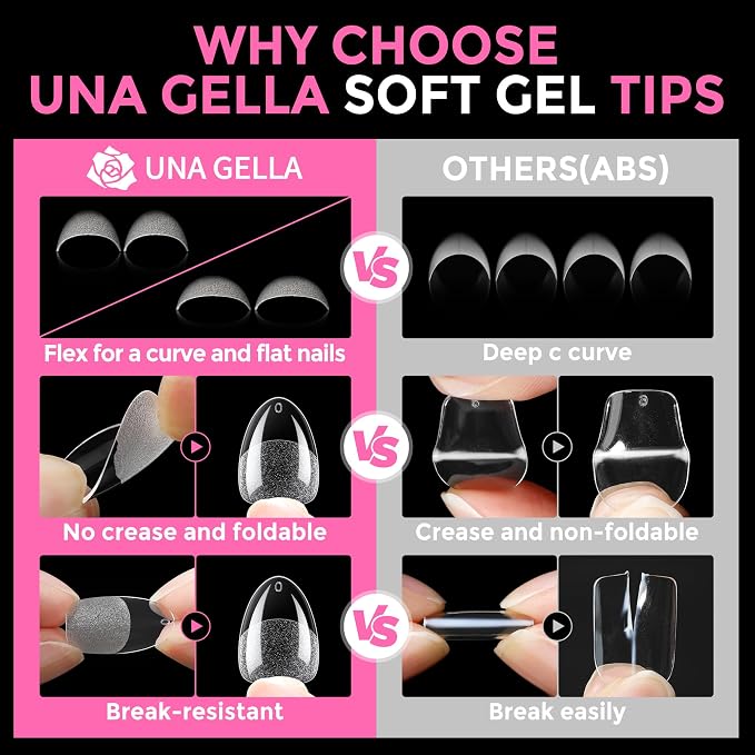 UNA GELLA Extra Short Almond Nail Tips Full Cover 216PCS Gel Nail Tips Short - Image 6