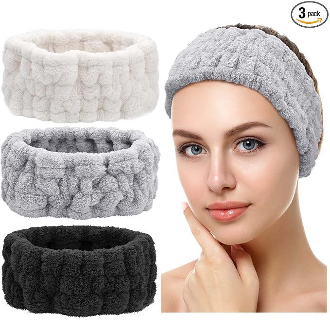 Chuangdi 3 Pieces Spa Headband for Women Facial Makeup Headband Soft Terry by Chuangdi