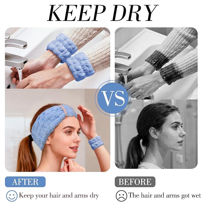 DiyJibb 9 Pcs Spa Headband for Washing Face, Skincare Headband and Wristband Set - Image 5