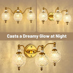 Vintage Bathroom Vanity Light, 3-Light Mid Century Matte Brass Finish Wall - Image 8