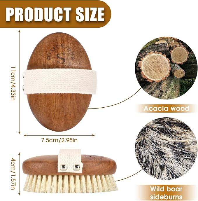 SAMEBUTECOBody Brush Solid Acacia Wood Boar Bristles Bath Brush - Image 2