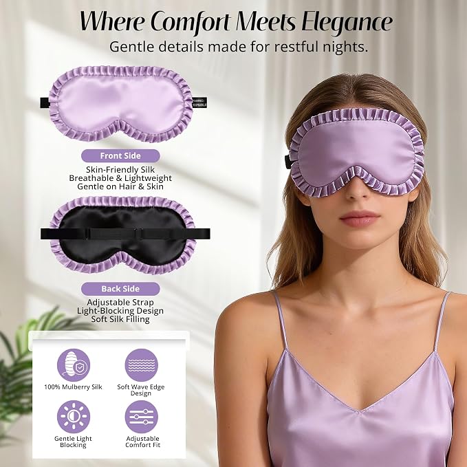 Silk Sleep Mask for Women: 100% Mulberry Silk Eye Mask, Soft Wavy Edge Eye - Image 3