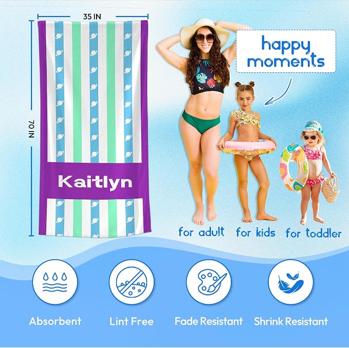 JML Custom Beach Towel with Name, Personalized Microfiber Beach Towel with Name - Image 3