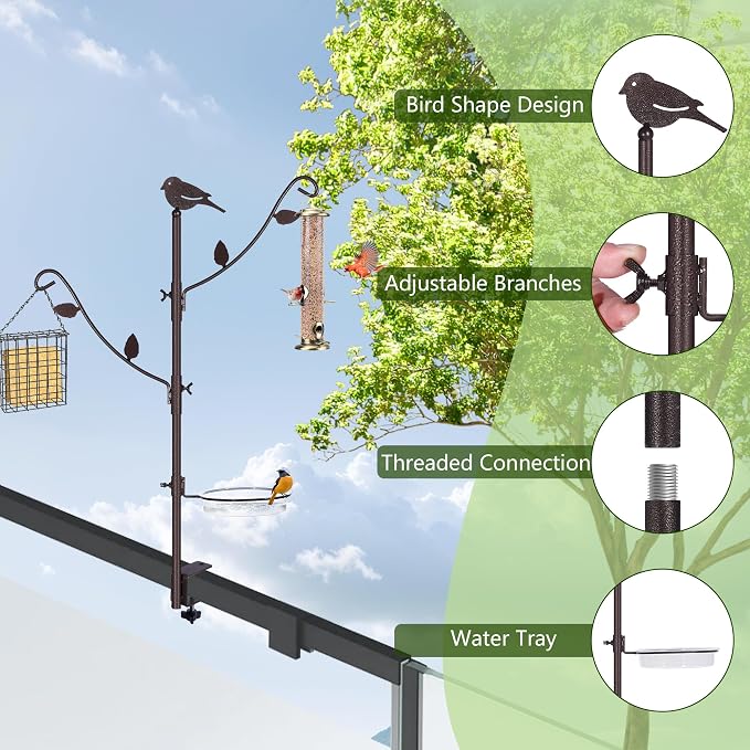 YINGYM Deck Bird Feeder Pole Porch Multi-Hooks Hanging Kit - Image 3