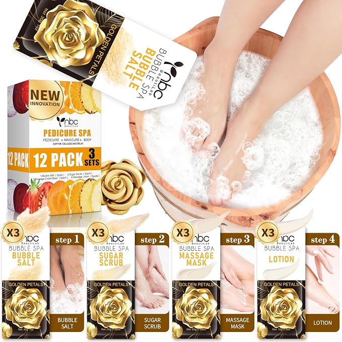 Pedicure Kit Foot Soak Set: Bubble Salt, Sugar Scrub, Massage Mask, Massage by nbcBeautiLab