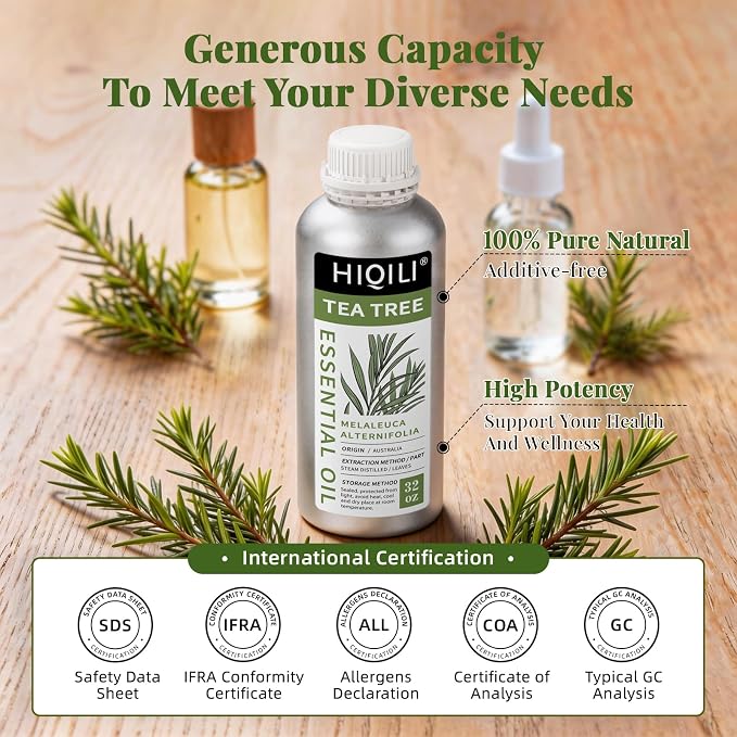 HIQILI Tea Tree Oil 32 Fl Oz, for Skin, Soap Making, Includes Four Portable - Image 5