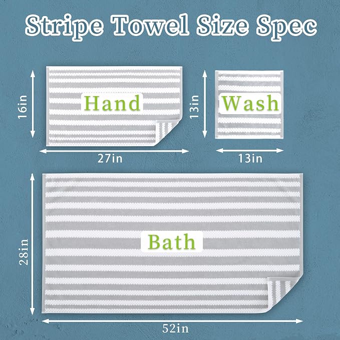Waffle Bath Towels, Striped Bath Towels - Image 4