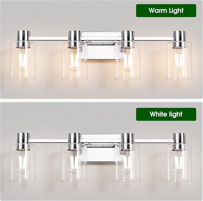 4-Light Modern Vanity Light Fixtures Over Mirror, Chrome Bathroom Light Fixtures - Image 4