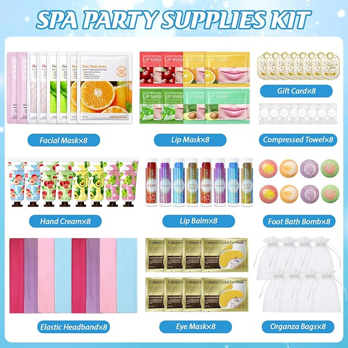 80PCS Spa Birthday Party Supplies, Include Face Masks, Lip Balm, Hand Cream - Image 2