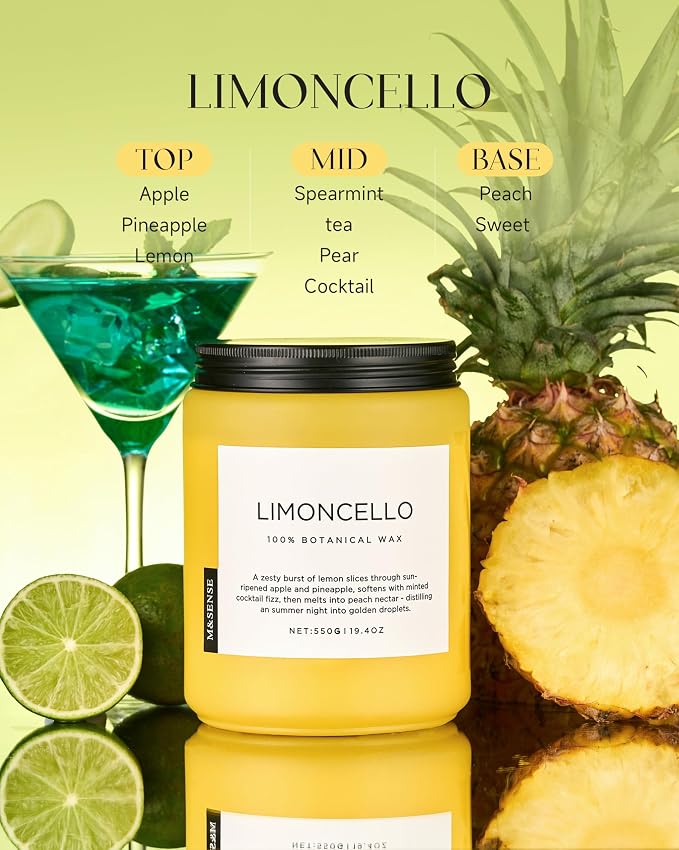 M&SENSE Limocello Summer Scented Candle, 19.4oz 110 Hours Long Burning Time - Image 2