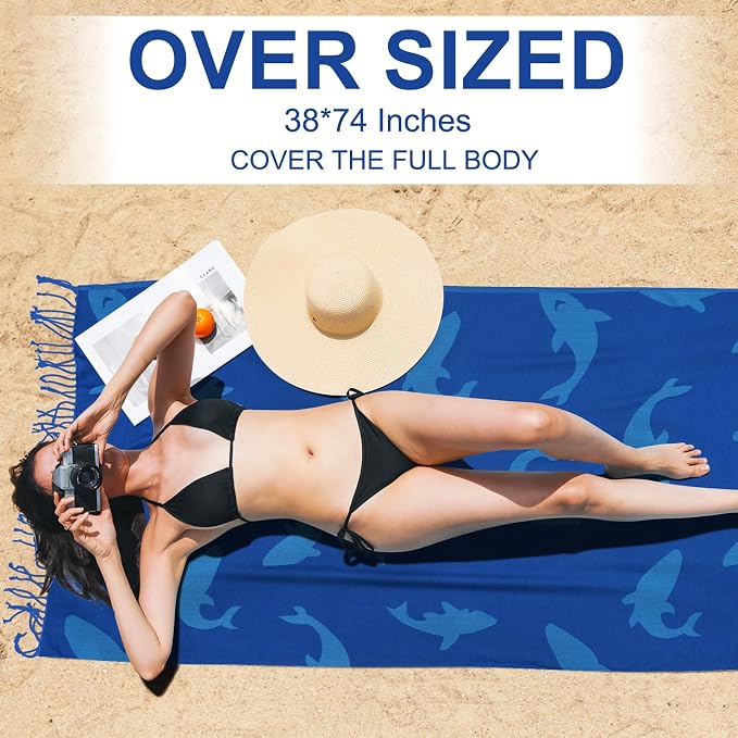Genovega Oversized Cotton Turkish Beach Towels 72"x36" Lightweight Quick Dry - Image 2
