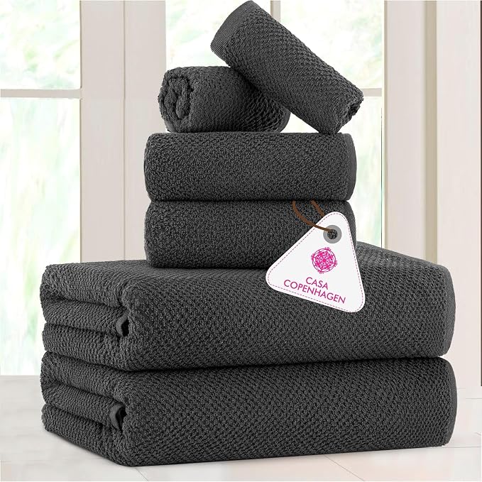 CASA COPENHAGEN EcoPop 6Pcs 100% Cotton Large Designer Towels Gift Set- Pine - Image 2