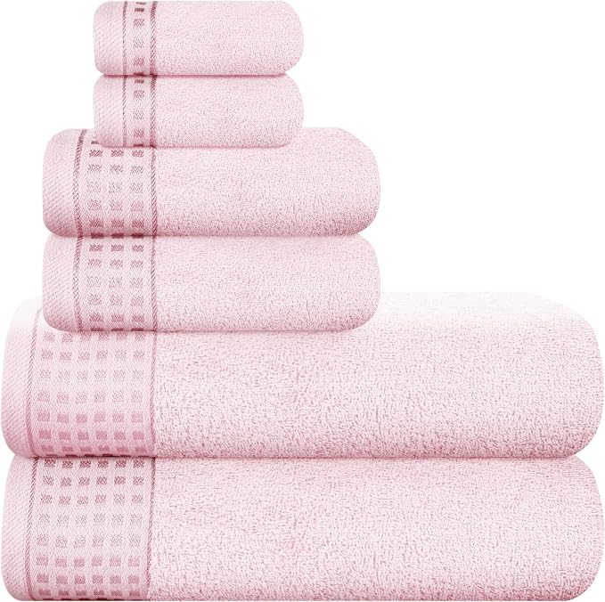 GLAMBURG 100% Cotton Ultra Soft 6 Pack Towel Set, Contains 2 Bath Towels 28x55 by GLAMBURG