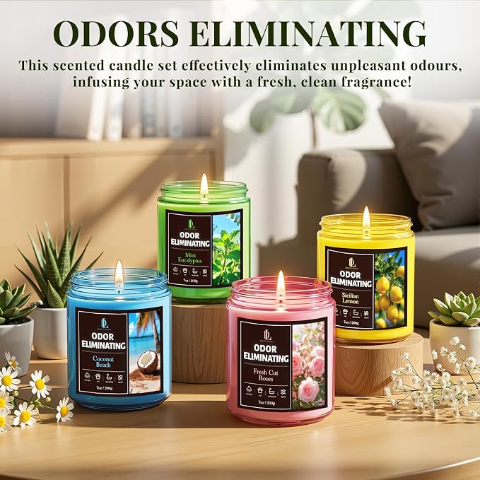 4 Pack Odor Eliminating Highly Fragranced Candle, Eliminates 95% of Food - Image 8