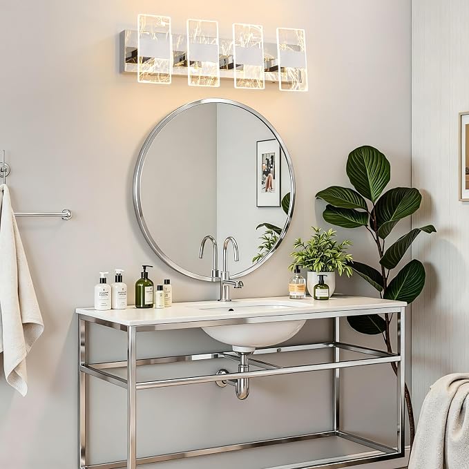 Modern LED Bathroom Light Fixtures Dimmable 4-Light Chrome Vanity Light - Image 7
