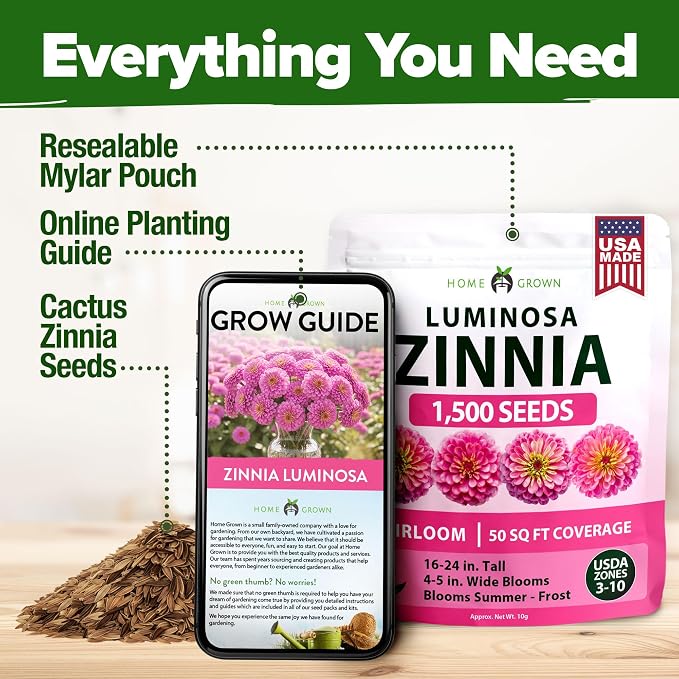 HOME GROWN Pink Zinnia Seeds – 1500 Luminosa Zinnias, Fast Blooming, Heat - Image 5