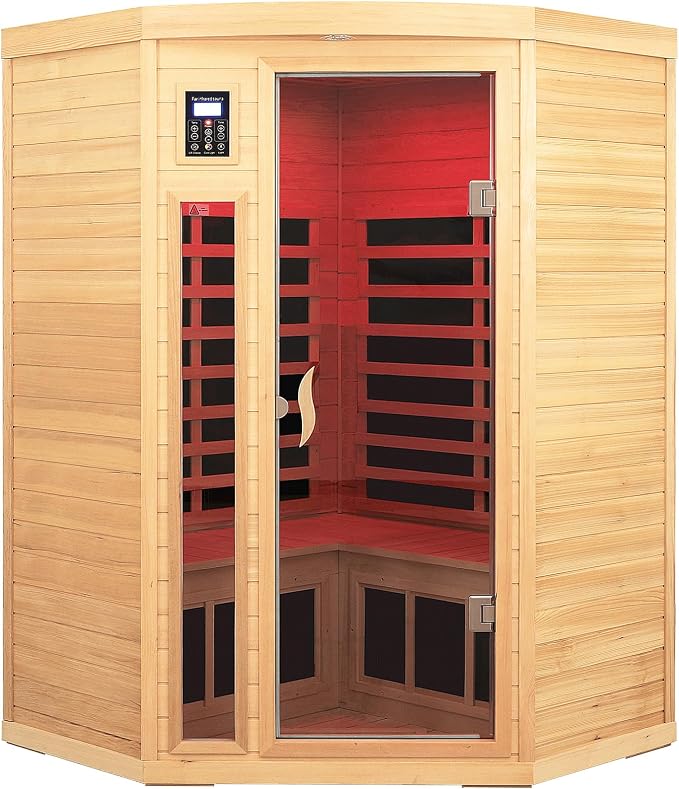 Far Infrared Wooden Sauna Room, 2-3 Person Home Sauna Canadian Hemlock Indoor by SalusHEAT