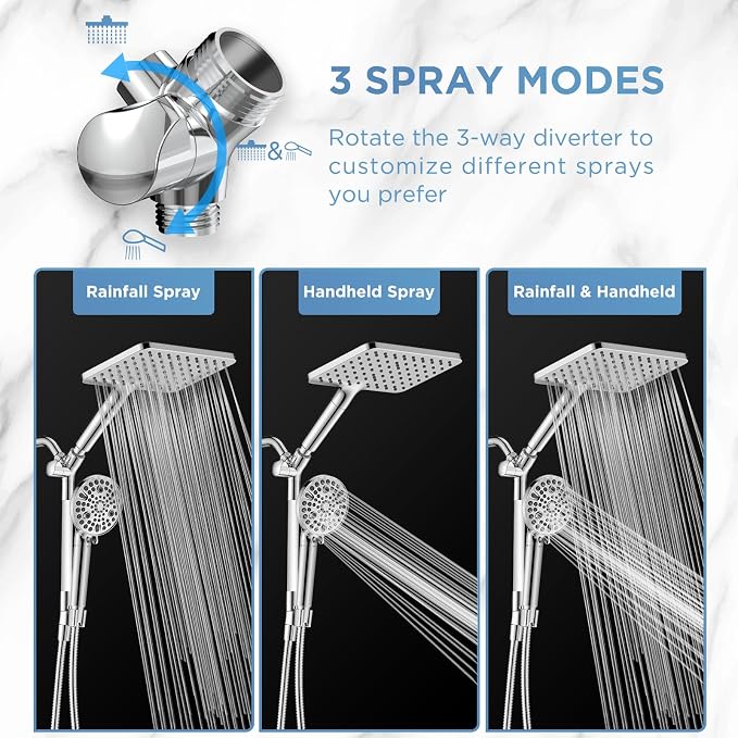 MakeFit Dual Filtered Rain Shower Head Combo, High Pressure Handheld Shower Head - Image 6