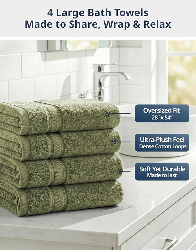 Lane Linen 100% Cotton 4 Pack Bath Towels - Image 3
