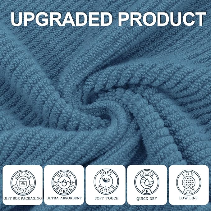 VOOVA & MOVAS Blue Towels Bathroom Sets, 100% Cotton | Lightweight | Soft | - Image 2