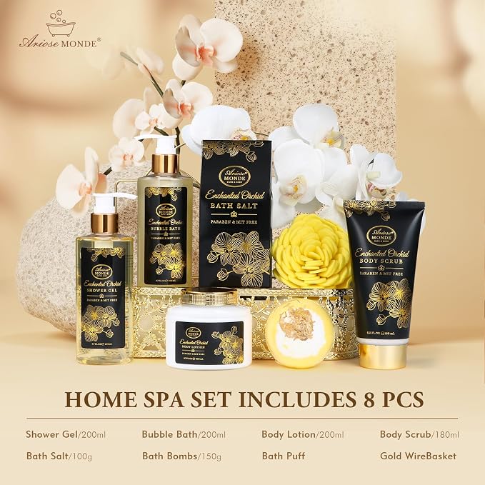 Spa Gift Baskets for Women, Gift Set for Mom Enchanted Orchid Scent, Home Spa - Image 2
