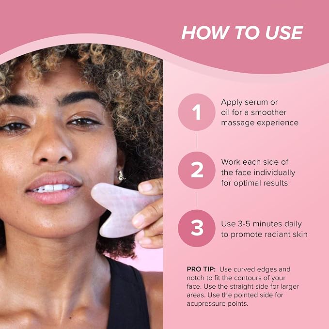 SKIN GYM Rose Quartz Sculpty Heart Gua Sha Tool, Heart-Shaped Facial Massage - Image 5