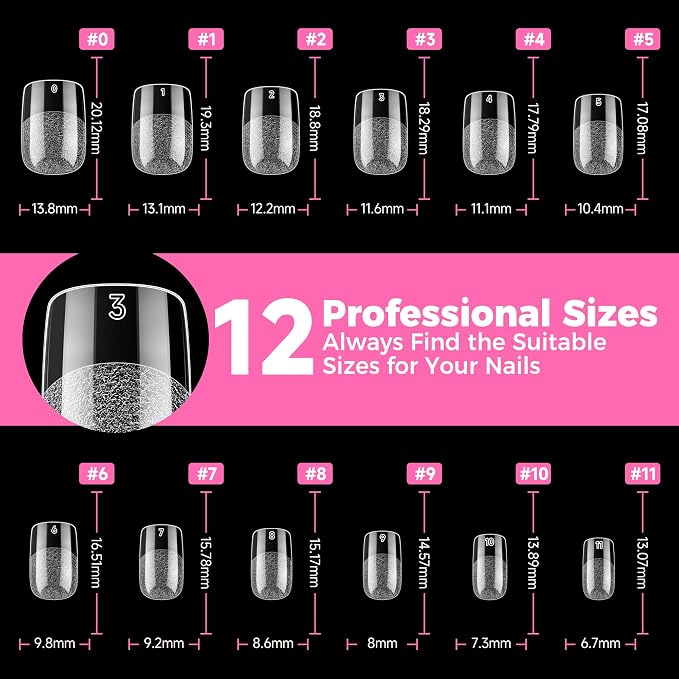 UNA GELLA Short Square & Squoval Nail Tips 216pcs Pre-Etched Short Square Round - Image 8