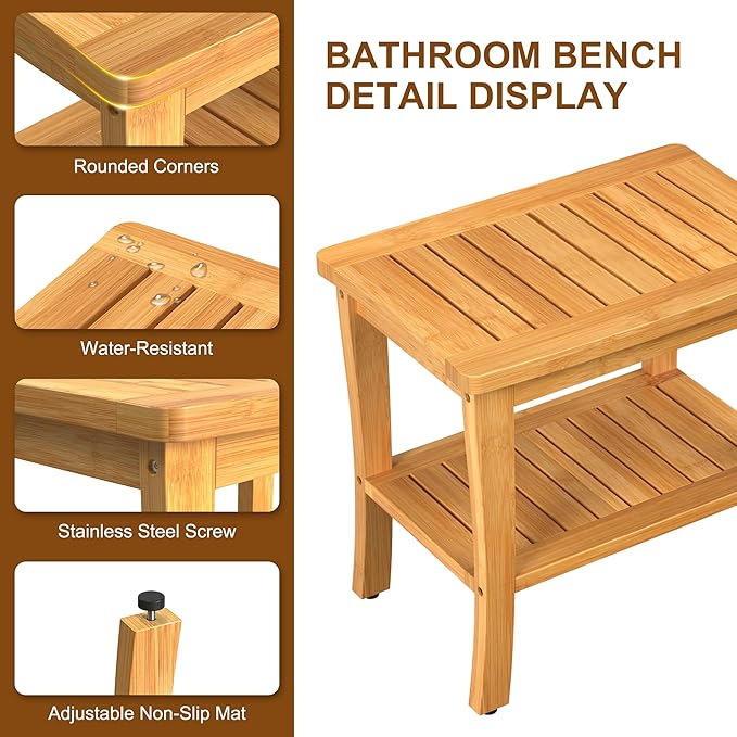 Large Bamboo Shower Bench Stool - Image 4
