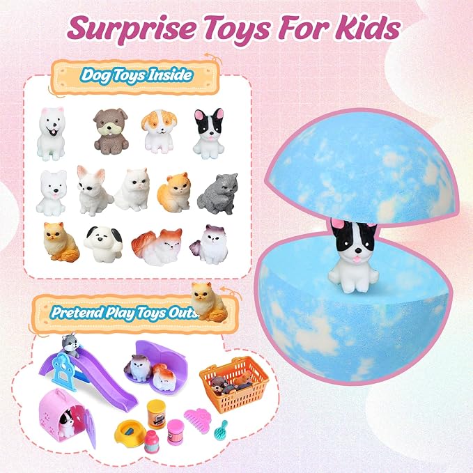 Kids Bath Bombs with Surprise Inside, Dog & Cat Toys Pretend Playset, Bubble - Image 4