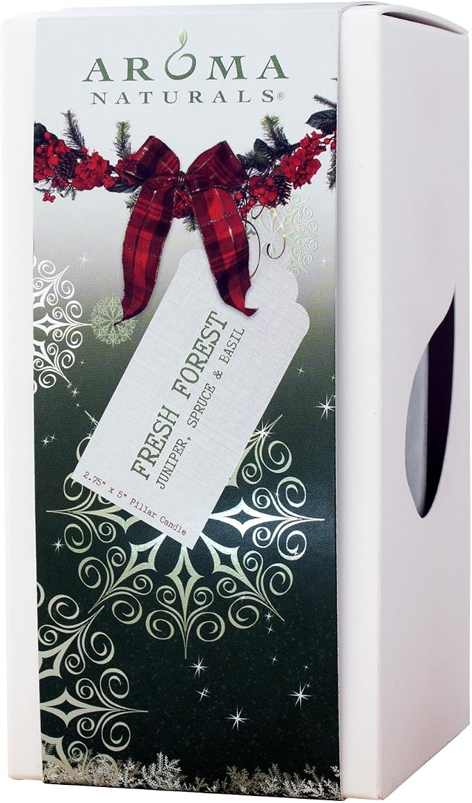 Aroma Naturals Holiday Juniper, Spruce and Basil Essential Oil Pillar Candle - Image 2