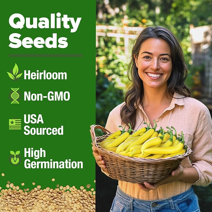 HOME GROWN Banana Pepper Seeds 94+ Heirloom Non GMO Seeds - Image 2