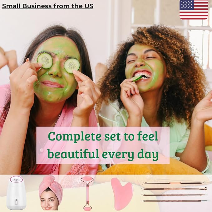 Facial Steamer, Complete Home Spa Set – Jade Roller, Gua Sha, Microfiber Hair - Image 7