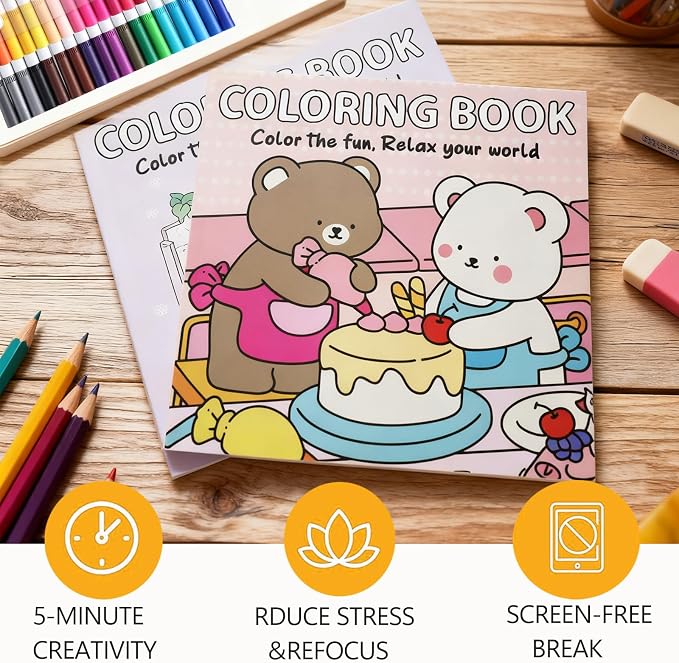 Cute Coloring Book Set for Teens Adults Relaxation, Easy and Simple Designs - Image 5